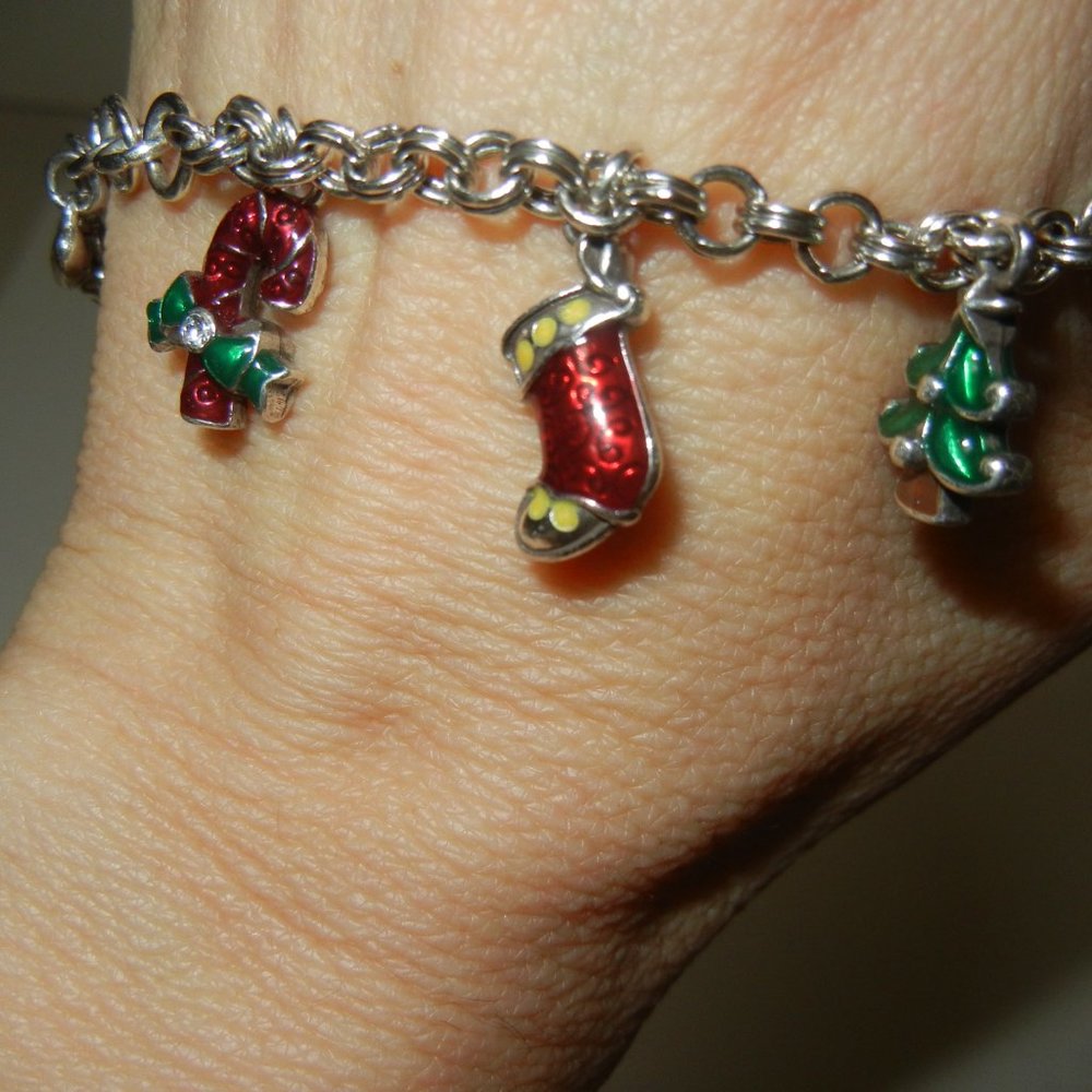 Brighton Christmas 8 Charm Holiday Silver Tone Signed Bracelet 8" Rare Tree Gift